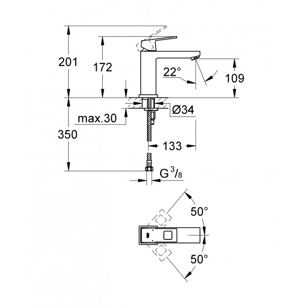 Змішувач для раковини M-розміру Grohe Eurocube (23446000)