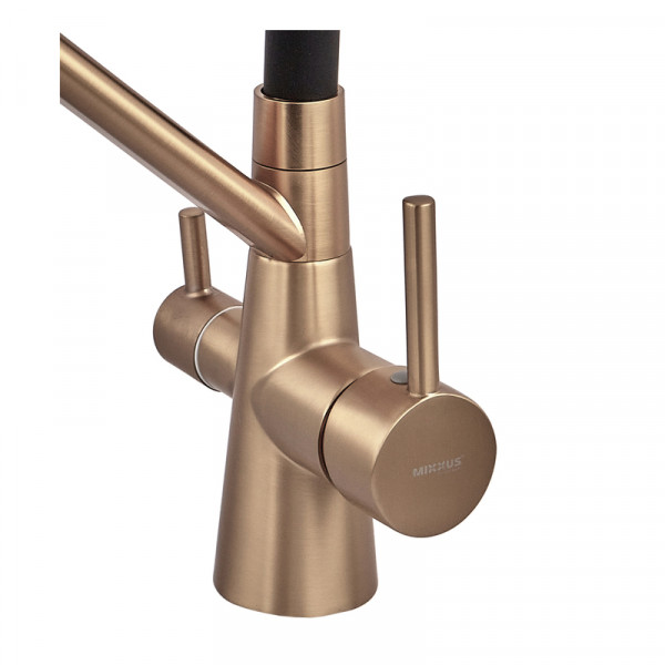 Змішувач для кухні MIXXUS PREMIUM SENNA 021 BRUSHED GOLD REFL.BLACK з виходом для питної води (Колір матове золото+силік. вилив чорний) (MP6722)