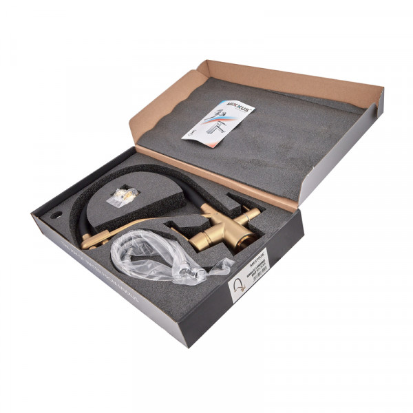 Змішувач для кухні MIXXUS PREMIUM SENNA 021 BRUSHED GOLD REFL.BLACK з виходом для питної води (Колір матове золото+силік. вилив чорний) (MP6722)