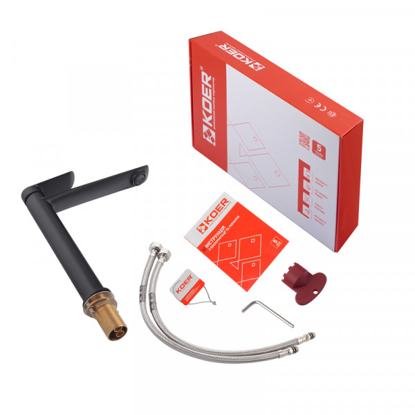 Змішувач для умивальника високий KOER KB-11028-05 (Колір чорний) (KR5294)