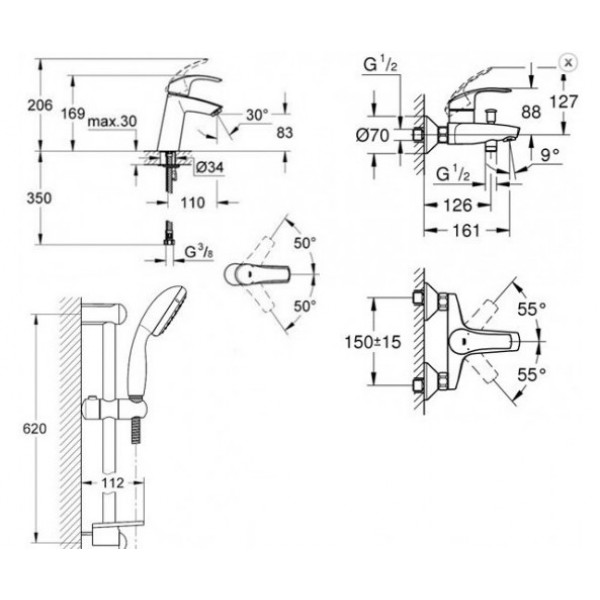Набір змішувачів Grohe Eurosmart M-Size для ванної кімнати (123246M)