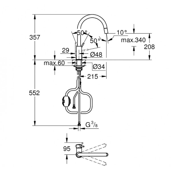 Одноважільний змішувач для мийки Grohe BauClassic (30573000)