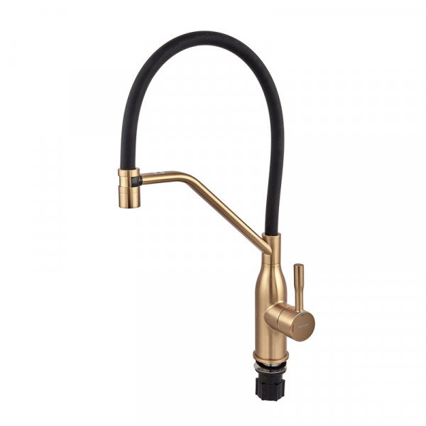 Змішувач для кухні MIXXUS PREMIUM GRAVITY 017 NUT BRUSHED GOLD REFL.BLACK (Колір матове золото+силік. вилив чорний) (MI8410)
