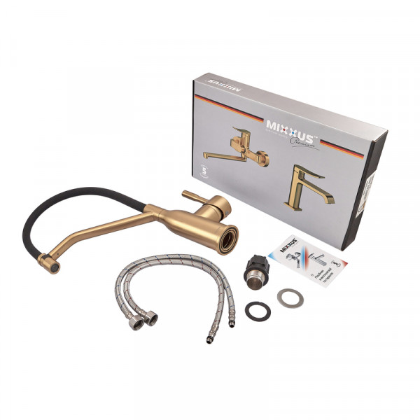 Змішувач для кухні MIXXUS PREMIUM GRAVITY 017 NUT BRUSHED GOLD REFL.BLACK (Колір матове золото+силік. вилив чорний) (MI8410)