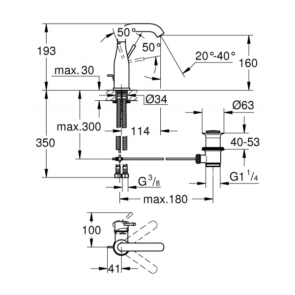 Змішувач для раковини M-розміру Grohe Essence New (23462001)