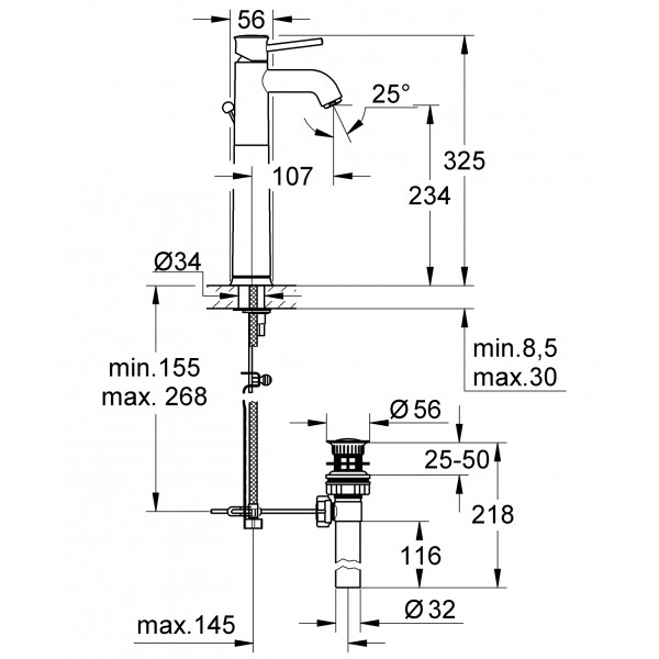 Змішувач на стільницю для раковини XL-розміру Grohe BauClassic (32868000)