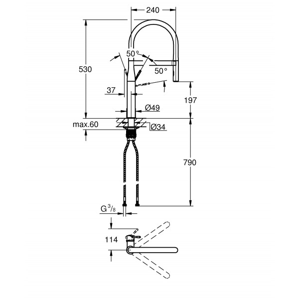 Змішувач для кухні з гнучким виливом Grohe Essence New (30294000)
