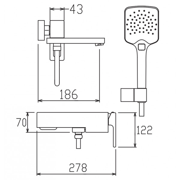 Змішувач для ванни з коротким виливом KOER KB-41039-01 (Колір хром) (KR5996)