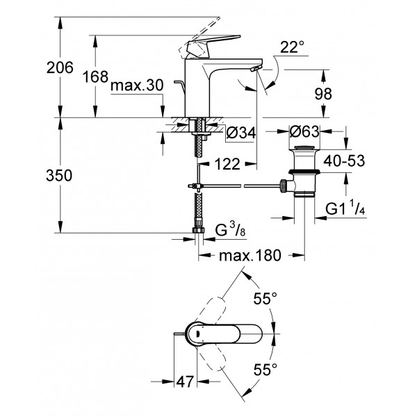 Змішувач для раковини M-розміру Grohe Eurosmart Cosmopolitan (23325000)