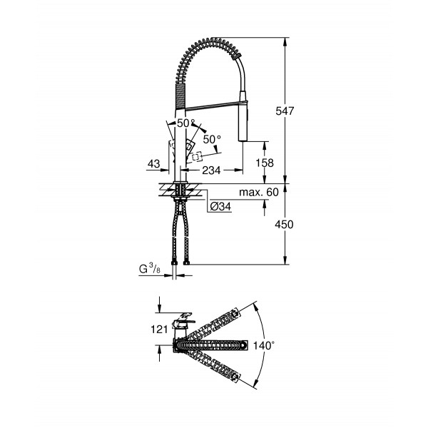 Змішувач для кухні з гнучким виливом Grohe Eurocube (31395000)