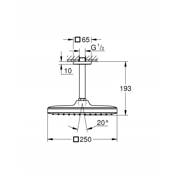 Верхній душ з стельовим кронштейном Grohe Tempesta Cube (26688000)