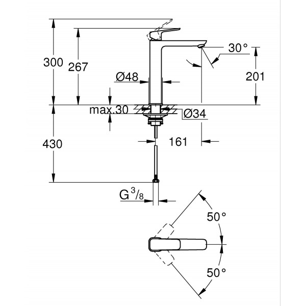 Одноважільний змішувач для раковини XL-розміру Grohe Cubeo (1017292430)