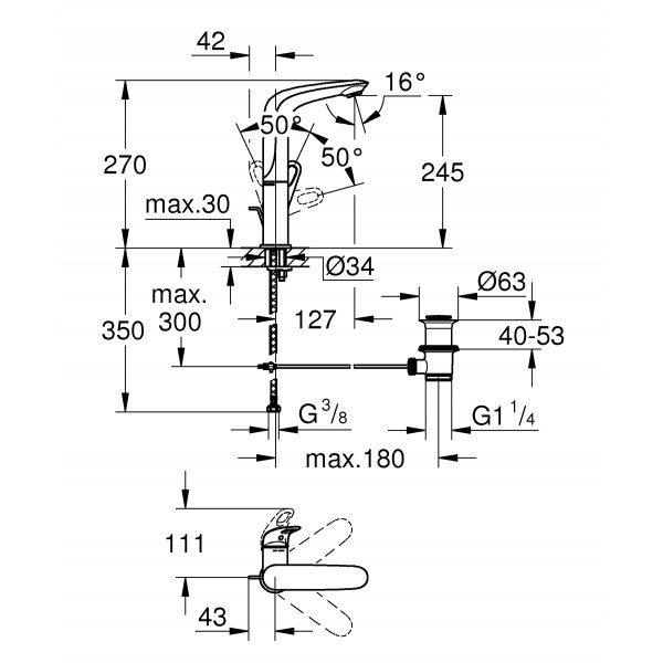 Змішувач для раковини L-розміру Grohe Eurostyle (23569003)