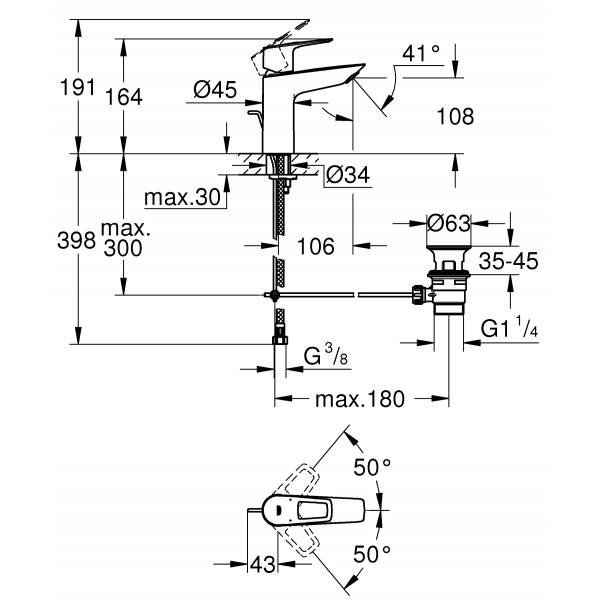 Змішувач для раковини M-розміру Grohe BauLoop New (23762001)
