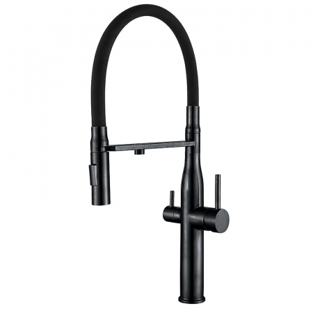 Кухонний змішувач на дві води з гнучким виливом Mixxus VTM-021 Black Refl.Black (MI6089)