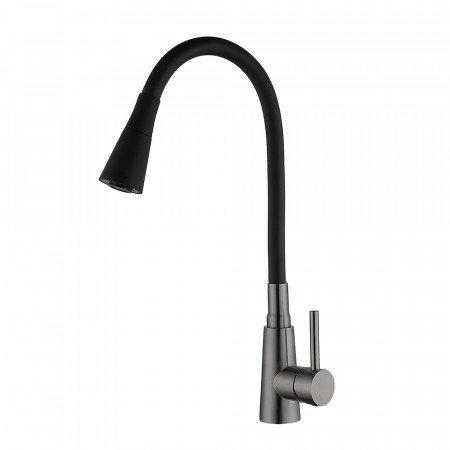 LIL4-18B-GUNGREY кухня одноваж. силікон. вилив нерж. сталь гайка Ø35 (гангрей/чорний) {10/1}