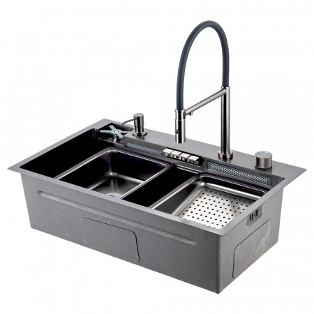 GS 7547-19 мийка PROFI 750*470 змішувач+сифон+ коланд.+дозатор+омивач склянк. (збройва сталь) {1/1}