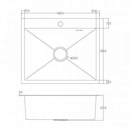 ID 6050 -G мийка одинар.600x500x215мм,  (3.0/0.8мм), сифон, дозатор, кошик, PVD  Grey {1/1}