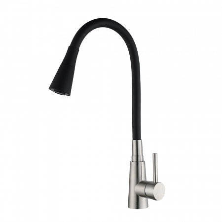 LIL4-18B кухня одноваж. силікон. вилив нерж. сталь гайка Ø35 (сатин/чорний) {10/1}