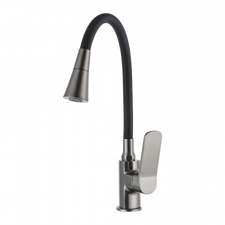 F4462-9 кухня одноваж. силікон.2-режими  вилив лат. корп. гайка Ø35 (гангрей/чорний) {10/1}