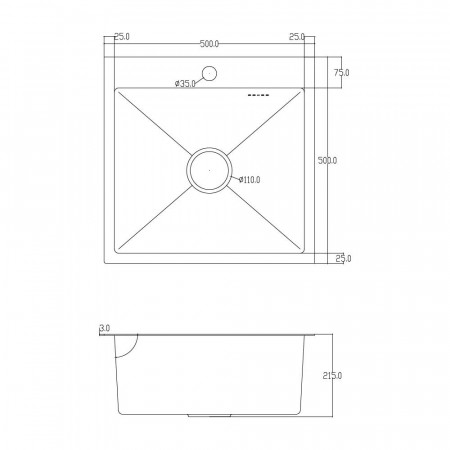 ID 5050-G мийка одинар.500x500x215мм, (3.0/0.8мм), сифон, дозатор, кошик, PVD Grey {1/1}