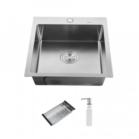 ID 5050 мийка одинар.500x500x215мм, (3.0/0.8мм),SUS 304 сифон, дозатор, кошик, Satin {1/1}